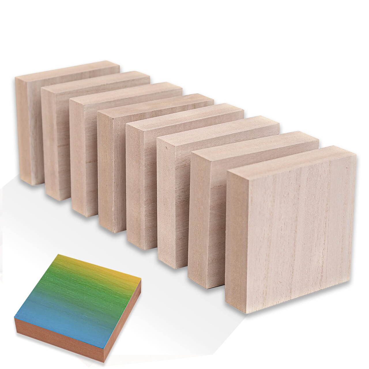 (8-Pack) - 4” x 4” Wooden Blocks for Crafts - 1-Inch Thick Square MDF Blocks - Smooth Surface with Wood Grain Pattern - Highly Customizable Blank Wood Squares